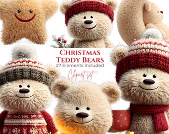 27 PNG + 27 JPG - Christmas Teddy Bear Clipart Bundle  (Digital Download)