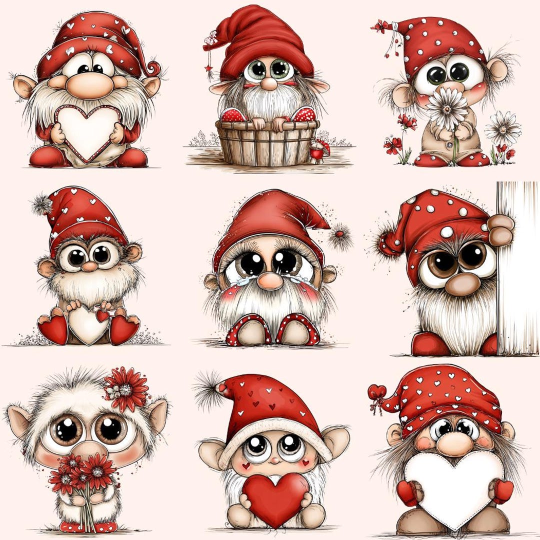 21 Pngs - Valentine Gnome Clipart – Watercolor Whimsical Love Gnomes ...