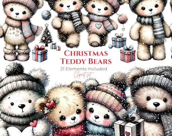 21 PNGs - Christmas Teddy Bear Clipart (Digital Download)