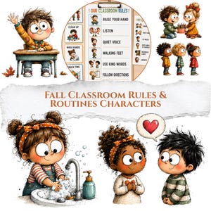 Klassrumsregler Clipart, skolrutiner PNG, förskolebeteendegrafik, lärargrafik