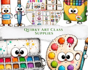 Clipart van knutselspullen, knutselfiguren voor kleuters in PNG-formaat, afbeeldingen voor in de klas (digitale download)