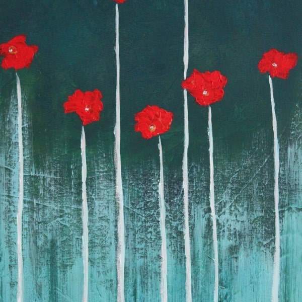 24x18 Abstract Poppies Original Expressionism Painting swalla studio whimsical