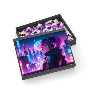 Puzzle, Cyberpunk Cool Girl, Neon Future City, Jigsaw Game, 1000-Piece Gift, Midnight Fantasy, Adult Kid Mind Challenge
