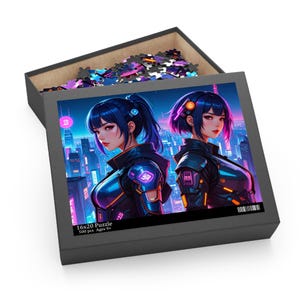 Puzzle, Cyberpunk Design with Cool Girls, Japanese Animation, Future City Night View, 120-Piece, 252-Piece, 500-Piece, Jigsaw Puzzle, Fun