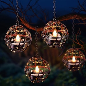 4Pack Waterproof Solar Light Hanging Lanterns, Decorative Outdoor Hanging Lights for Garden, Outdoor Solar Lights for Yard, Gifts for Mom