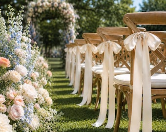 Wedding Chair Bows, Elegant Satin Ribbon Sashes, Personalized Wedding Chair Decor, Ceremony Reception Accent, Romantic Garden Style