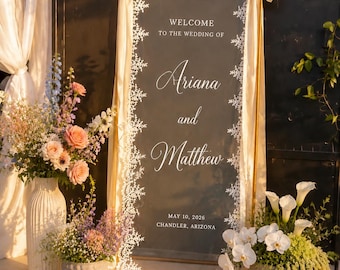 Wedding Welcome Sign Custom, Floral Lace Wedding Sign, Elegant Wedding Entrance Sign, Personalized Wedding Decor, Modern Wedding Sign Art