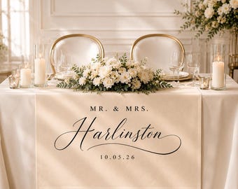 Personalized Wedding Table Runner , Sweetheart Table Decor, Custom Mr and Mrs Wedding Runner, Reception Decor, Bridal Shower Gift