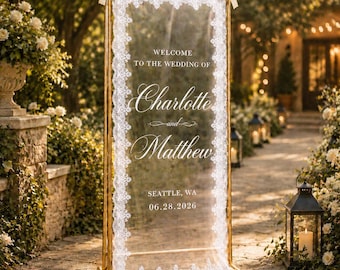 Wedding Welcome Sign Custom, Floral Lace Wedding Sign, Elegant Wedding Entrance Sign, Personalized Wedding Decor, Modern Wedding Sign Art