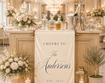 Luxury Wedding Table Runner for Champagne Bar Decor, Elegant Wedding Reception Bridal Shower Engagement Party Linen, Romantic Event Styling