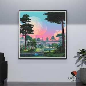 Solarpunk Futuristic Illustration Digital Download, Modern Home & Office Wall Art Decor, Eco-Friendly Sci-Fi Print