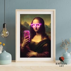 Mona Lisa Selfie Wall Art Print – Funny Modern Renaissance Digital Download, Unique Home Decor Gift for Art Lovers