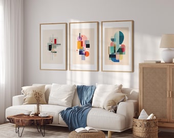 Modern Pastel Geometrics - Set of 3 Posters: Minimalist Abstract Wall Art