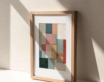 Affiche rétro abstraite | Art mural minimaliste Mid-Century | Oeuvre d'art moderne en blocs de couleur