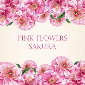 Pink Sakura Flowers Clipart Bundle | Watercolor Floral Frame PNG JPG SVG| Cherry Blossom Digital Download for Scrapbooking & Design Projects