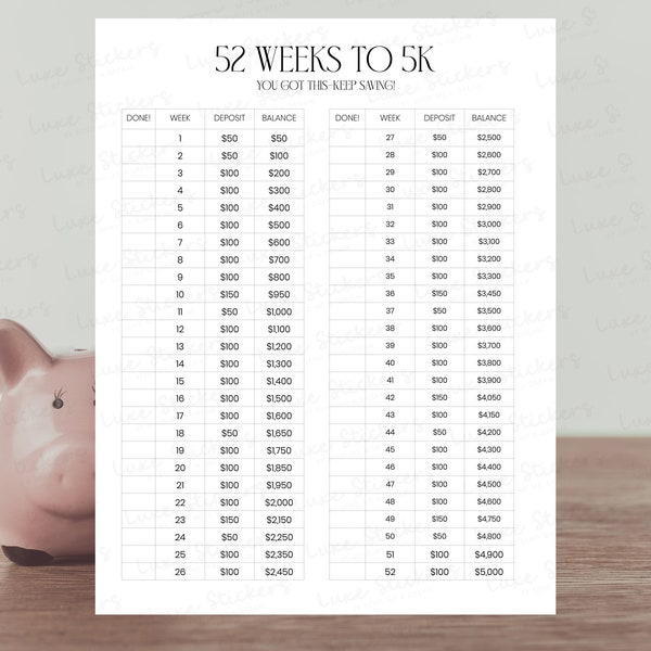 Savings Challenge Printable - Etsy