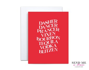 Boozy Reindeer Funny Christmas Holiday Card with Envelope