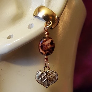 Apple Jasper Heart-Shaped Ginko Leaf single 14k gold-filled ear cuff ear wrap
