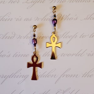 egyptian ankh, ankh jewelry, ankh earrings gold, Egyptian Jewelry, Ankh Cross, cross earrings egyptian symbol, dainty earrings,gold earrings