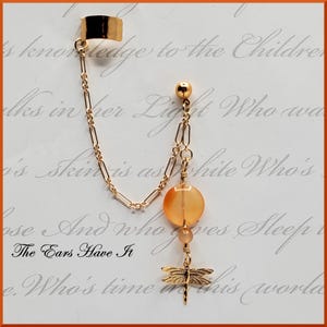 Carnelian Sun Goddess Dragonfly Ear Cuff and Earring for cartilage or lobe
