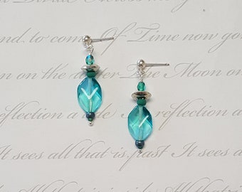 Ocean Green and Sterling Silver earrings with posts, hooks or ear cuffs