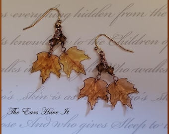Fall Leaves Gold Earrings Maple Tree Amber Leaf Bright Colorful Autumn Jewelry Halloween & Thanksgiving Day Gift