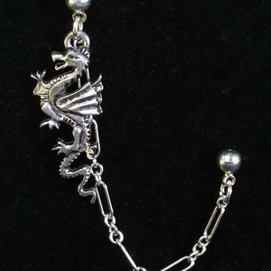 Silver Dragon double pierced cartilage earring, double piercing earrings, double pierced earrings, double ear piercing earrings,dragon ear