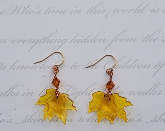 Fall Leaves Gold Earrings Maple Tree Yellow Leaf Bright Colorful Autumn Jewelry Halloween & Thanksgiving Day Gift