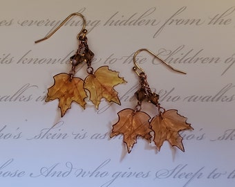 Fall Leaves Gold Earrings Maple Tree Amber Leaf Bright Colorful Autumn Jewelry Halloween & Thanksgiving Day Gift