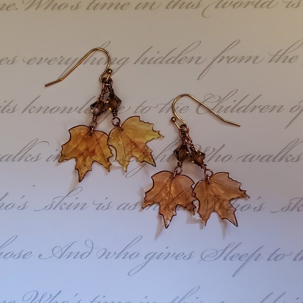 Fall Leaves Gold Earrings Maple Tree Amber Leaf Bright Colorful Autumn Jewelry Halloween & Thanksgiving Day Gift