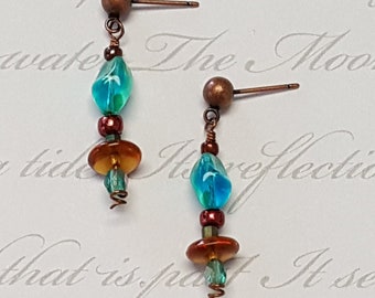 Copper & Green Twisted Bead Autumn Crystal Earrings,jewelry,earrings,earrings UK,fashion earrings