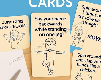 Lustige Bewegungskarten für Kinder - Druckbare Aktivitätskarten für Bewegung, Balance, Teilen und Fantasie