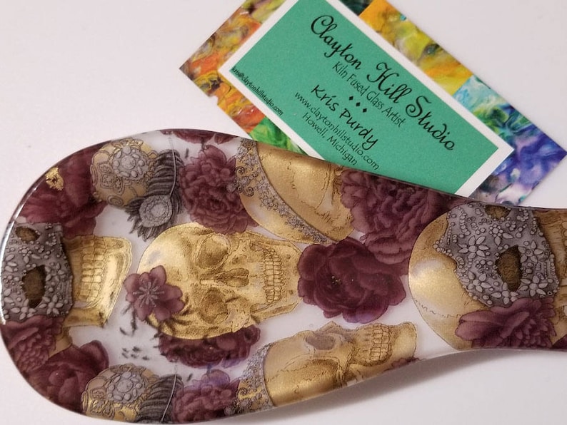 Day of the Dead Fused Glass Spoon Rest