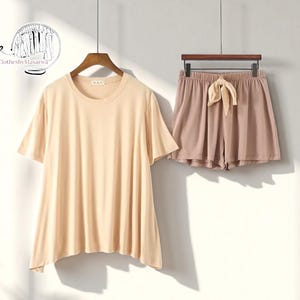 Soft Lounge Set | Short Sleeve Pajama Suit | Lightweight Sleepwear Women | Loose Fit Summer Outfit | Cozy Casual Homewear