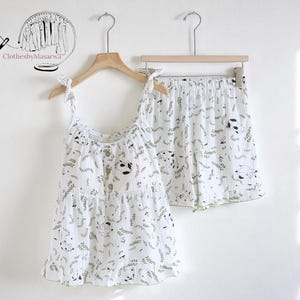 Cotton Lounge Pajamas | Summer Sleep Set | Soft Crepe Fabric | Adjustable Strap Top | Cute Home Outfit | Cozy Bedtime Shorts