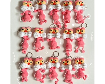 Handmade Crochet Pink Panther Keychain | Velvet Yarn Plush Bag Charm, Y2K Accessory