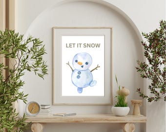Let It Snow Snowman Winter Print – Holiday Wall Art (Digital Download)