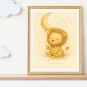 Póster de nacimiento del signo Leo / Nombre y fecha editables para bebé / Arte mural para habitación infantil / Regalo para baby shower / Plantilla digital de Canva
