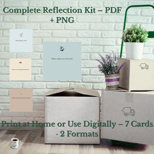 What I Leave Behind: afdrukbare reflectiekaartenset | PDF + PNG-bundel | 7 aanwijzingen om opnieuw te beginnen en opnieuw te beginnen (5 x 5 inch)