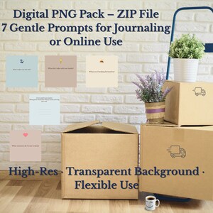 What I Leave Behind: PNG-reflectiekaartenset voor verhuizen | 7 digitale aanwijzingen met symbolen | ZIP-download van 5 x 5 inch