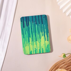 May include: A rectangular electronic reader cover featuring a vertical drip pattern in shades of dark navy blue, forest green, emerald green, and bright lime green. The design consists of overlapping paint-like streaks that transition from dark to light.