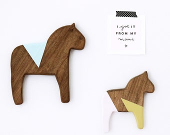 Dala Horse Wall Decor, Stained Wooden Swedish Horse, light blue geometric, animal silhouette, minimal scandinavian wall art, gift D177