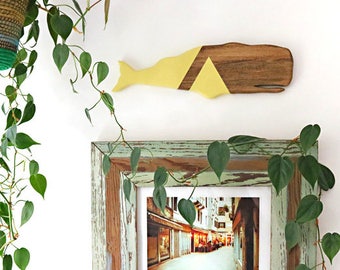 Whale Home Decor, Olive Yellow Geometric, Stained Wooden Silhouette, minimal scandinavian wall art, boho, nautical, gift W1724 modern gift