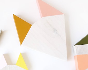 Wood Fox Wall Decor, Mustard yellow Salmon, Whitewash Wooden Animal Silhouette, geometric, modern, scandinavian design, art, gift, nursery