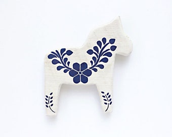Mini Wooden Dala Horse, Blue floral, Swedish Horse Silhouette, animal decor, folk, whitewash, scandinavian design, art, gift, folk, boho
