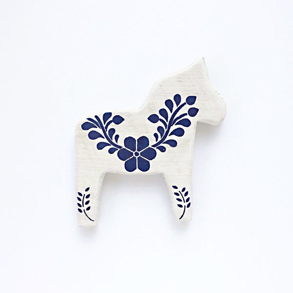 Mini Wooden Dala Horse, Blue floral, Swedish Horse Silhouette, animal decor, folk, whitewash, scandinavian design, art, gift, folk, boho