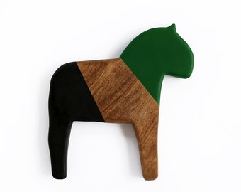 Wood Dala Horse Green + Black Wall Decor, Swedish Horse, animal silhouette, minimal, scandinavian wall art, gift, nursury, eclectic, boho