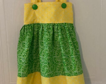 Free Shipping, One of a Kind, Easter Dress, The Sunshine Dress, Child's Dress, Size 5, Green and Yellow