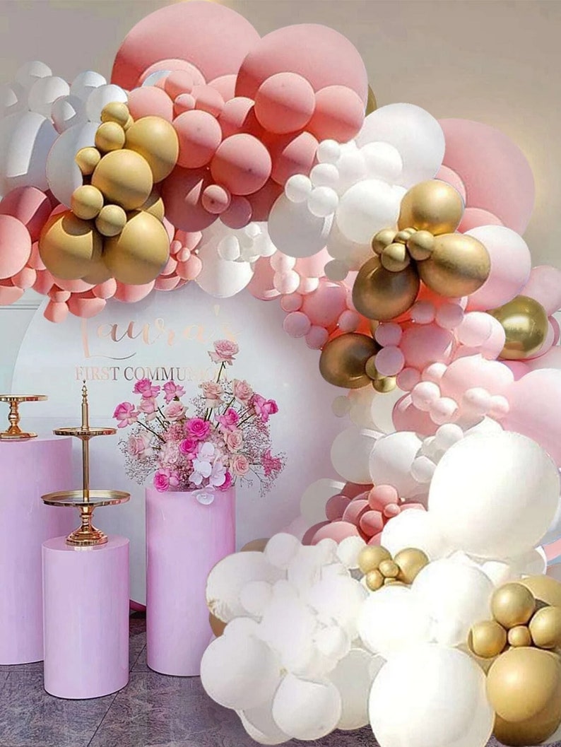 Blush Pink Balloon Garland Kit Rosy White Gold Balloon Etsy