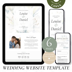 Canva Wedding Website Template Sage Green Digital Invitation Countdown, Interactive Wedding Website with RSVP